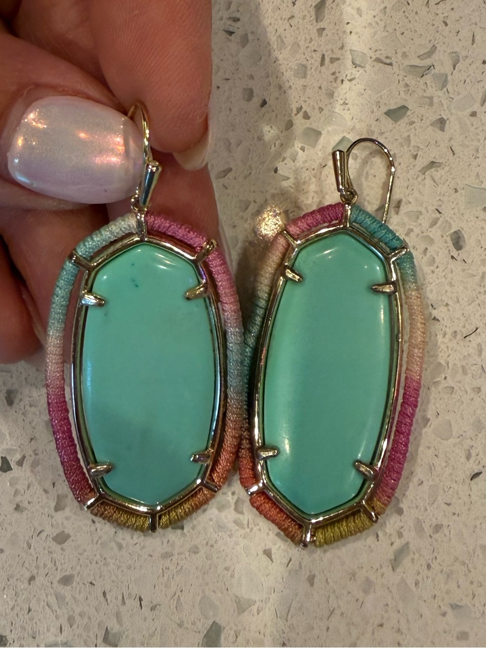 Kendra Scott Turquoise Stone Rainbow Threaded Oval Drop Earrings